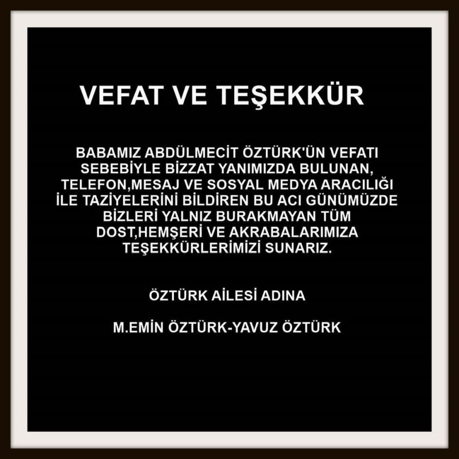 VEFAT VE TEŞEKKÜR