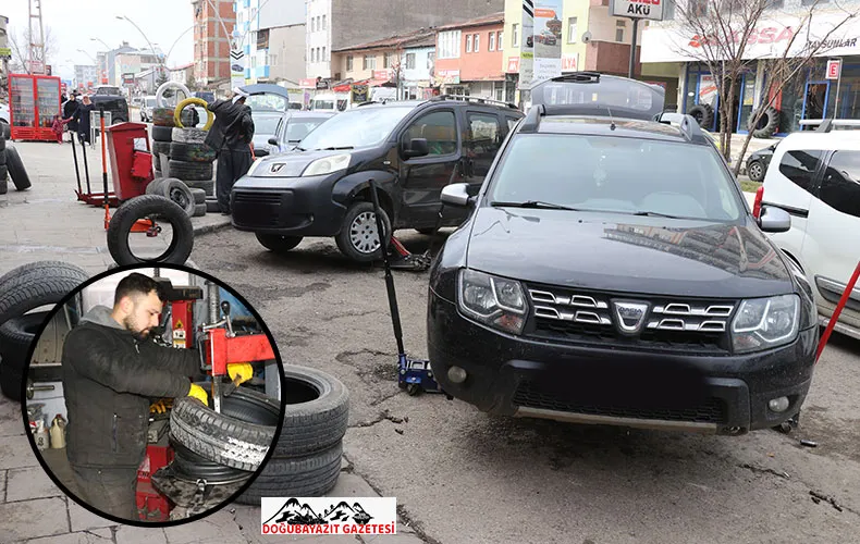 ÖNE ÇEKİLEN ZORUNLU KIŞ LASTİĞİ UYGULAMASI NEDENİYLE LASTİKÇİLERDE YOĞUNLUK YAŞANIYOR