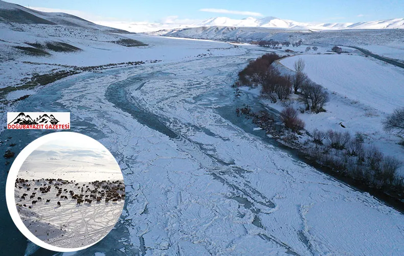 BUZLA KAPLANAN MURAT NEHRİ DRONLA GÖRÜNTÜLENDİ