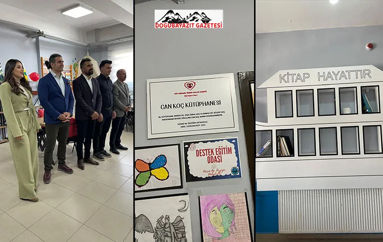 HÜSNÜ ÖZYEĞİN ORTAOKULU’NA Dr  Ayça Koç ve Bülent Koç’un oğlu Can Koç ADINA KÜTÜPHANE ARMAĞANI