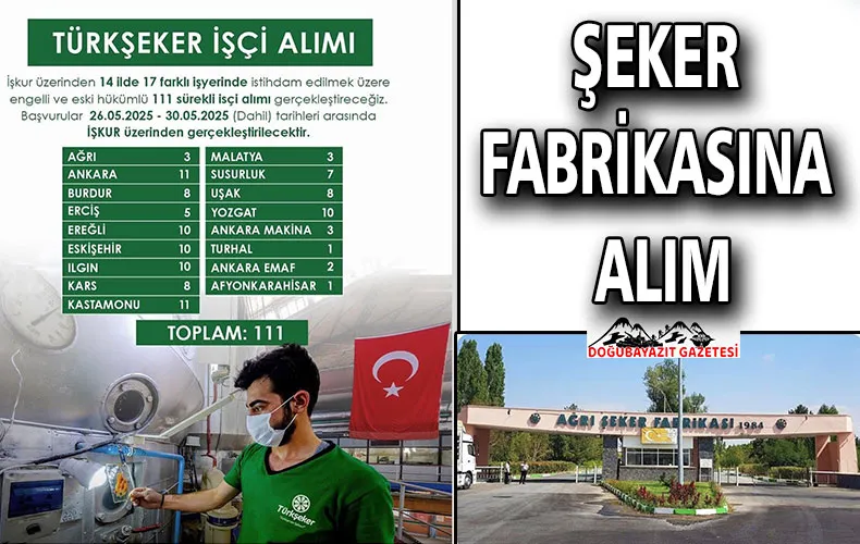 TÜRKİYE ŞEKER FABRİKALARI A.Ş (TÜRKŞEKER) AĞRI’DA İSTİHDAM EDİLMEK ÜZERE ENGELLİ ESKİ HÜKÜMLÜ SÜREKLİ İŞÇİ 3 BÜRO PERSONELİ ALIMI YAPIYOR. 