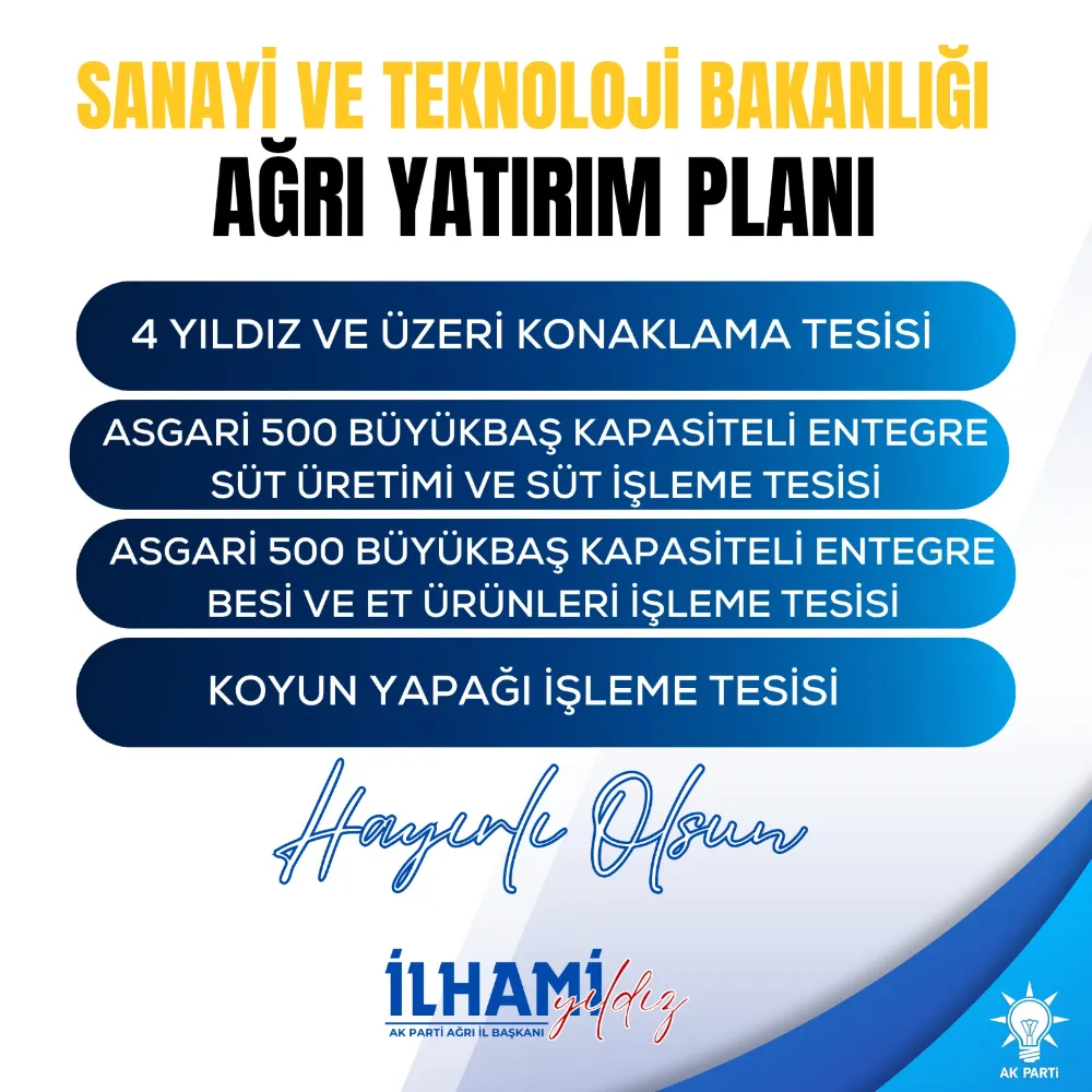 AK Parti Ağrı İl Başkanı Yıldız, Ağrı Yatırım Planı